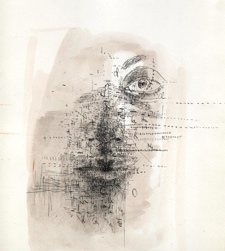 Biografija 66 1Elementary particles ink on paper 29x21cm 2001